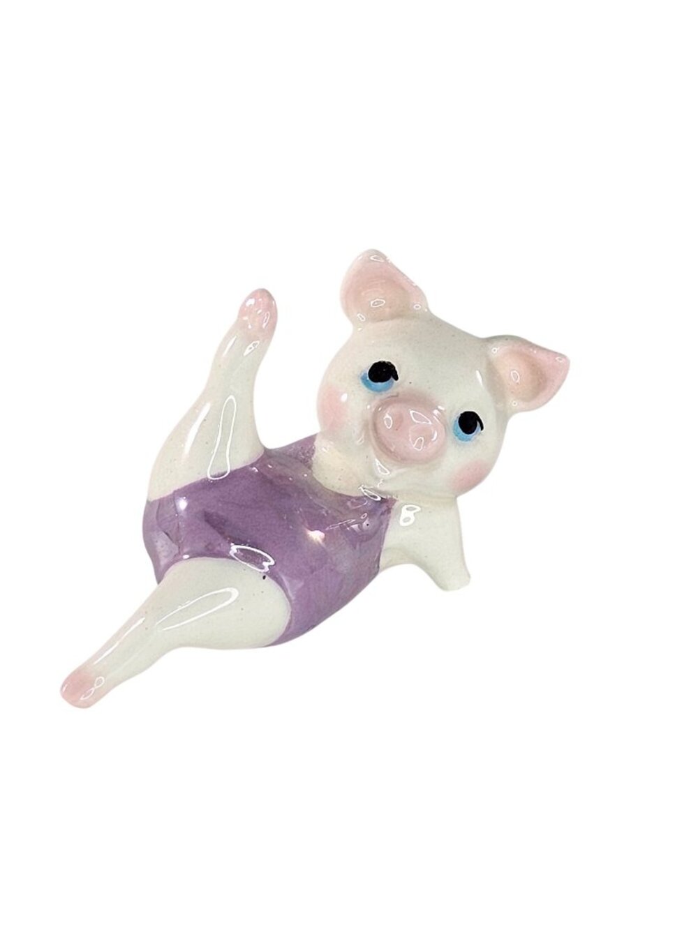 Hagen Renaker Aerobic Pig Figurine In Purple Leotard Leg Up FLAW Missing One Leg